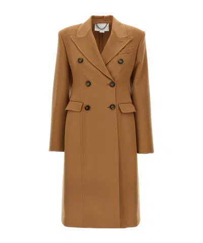 Stella Mccartney Wool Coat With Back Vent And Double-breasted Front In Brown