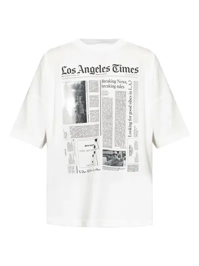 Palm Angels Oversized Newspaper Print T-shirt With Contrasting Graphic In White