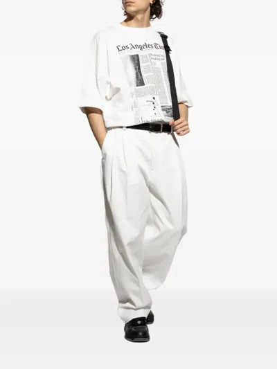 Palm Angels Oversized Newspaper Print T-shirt With Contrasting Graphic In White