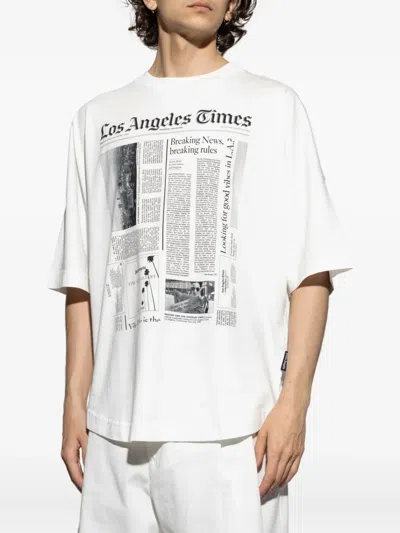 Palm Angels Oversized Newspaper Print T-shirt With Contrasting Graphic In White