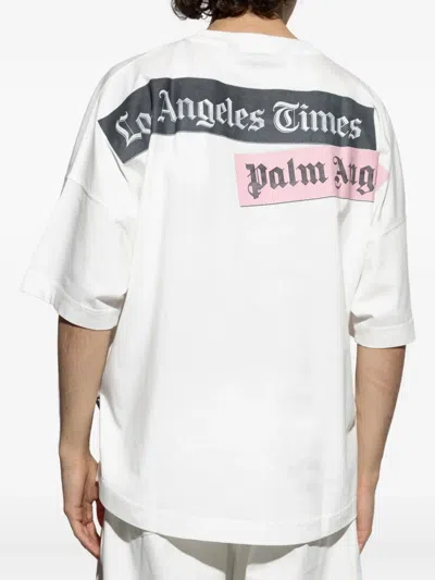 Palm Angels Oversized Newspaper Print T-shirt With Contrasting Graphic In White