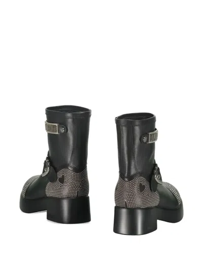Moschino Buckle-detailed Studded Ankle Boots In Black