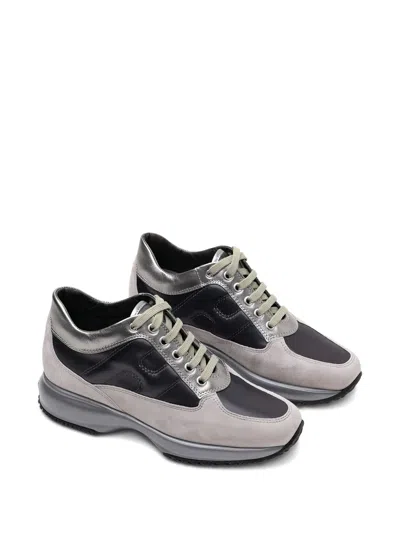 Hogan Interactive Allacciato Metallic-panel Suede Sneakers In Gray