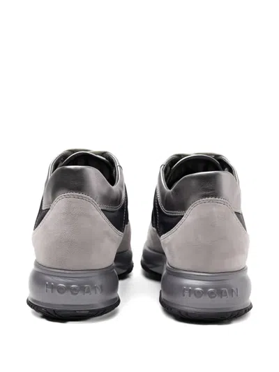 Hogan Interactive Allacciato Metallic-panel Suede Sneakers In Gray