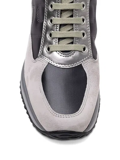Hogan Interactive Allacciato Metallic-panel Suede Sneakers In Gray