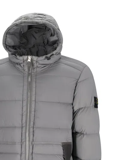 Stone Island 4100040 Seamless Tunnel Nylon Down-tc Hooded Jacket In Gray