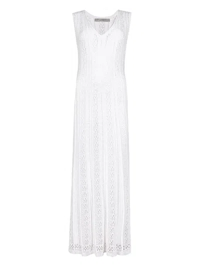 D Exterior Knitted Sleeveless Maxi Dress In White