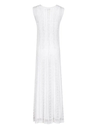 D Exterior Knitted Sleeveless Maxi Dress In White