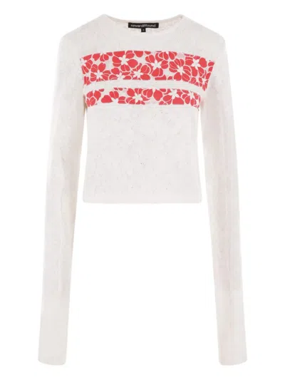 Reward If Found Floral-panel Knit Top In White