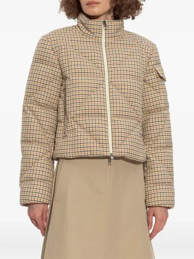 Moncler Keros Wool Blend Check Short Down Jacket In Multi