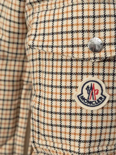Moncler Keros Wool Blend Check Short Down Jacket In Multi