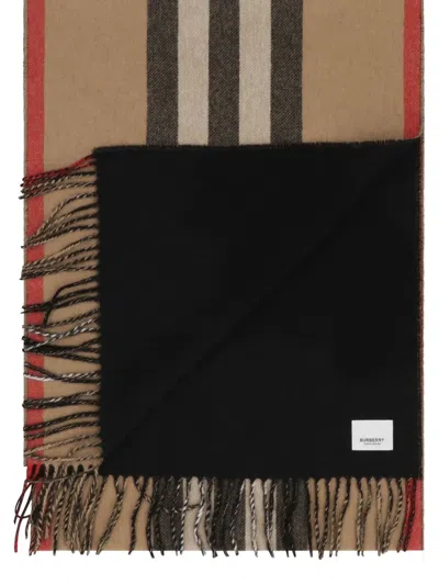 Burberry Check Motif Cashmere Scarf With Fringed Edges In Brown