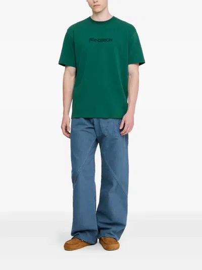 Jw Anderson J. W. Anderson Embroidered Logo T-shirt With Classic Crew Neckline In Green