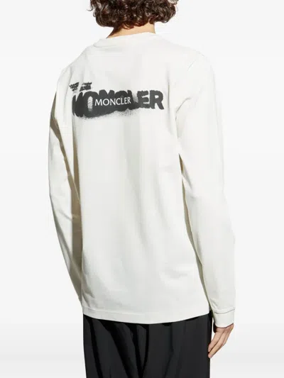 Moncler Graphic Logo Long Sleeve Cotton T-shirt In White