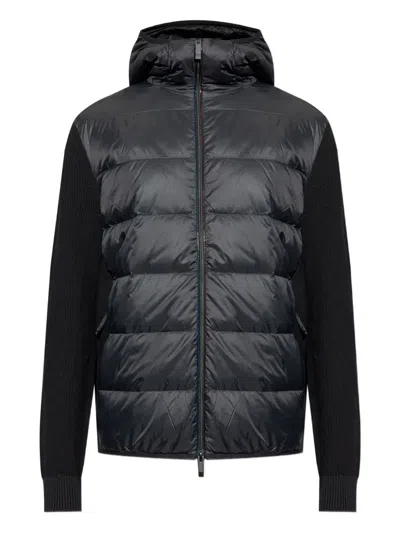 Moncler Sweat Zippé En Coton Matelassé In Black