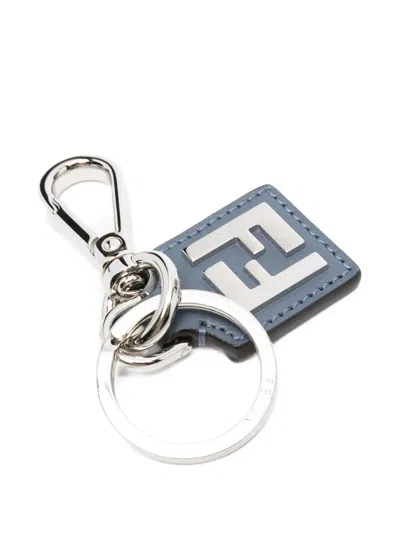 Fendi Ff Squared Leather Key Ring Accessories In Blue