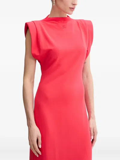 Karl Lagerfeld Padded-shoulder Midi Dress In Pink
