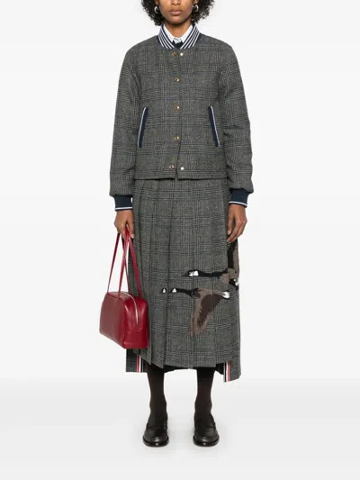Thom Browne Padded Houndstooth Jacket With Grosgrain Tab In Green