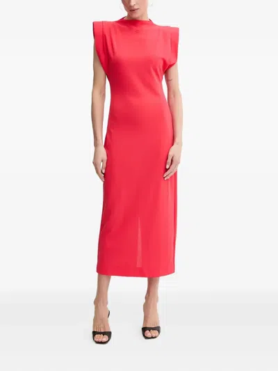 Karl Lagerfeld Padded-shoulder Midi Dress In Pink