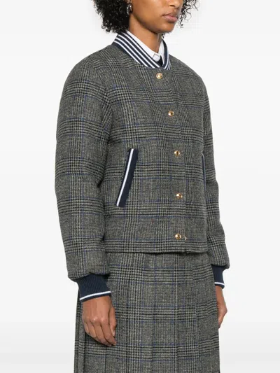 Thom Browne Padded Houndstooth Jacket With Grosgrain Tab In Green