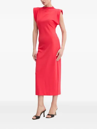 Karl Lagerfeld Padded-shoulder Midi Dress In Pink
