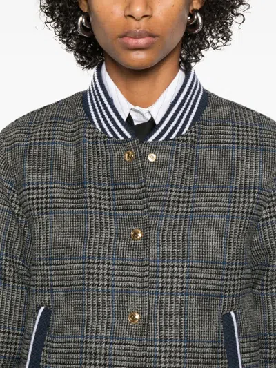 Thom Browne Padded Houndstooth Jacket With Grosgrain Tab In Green