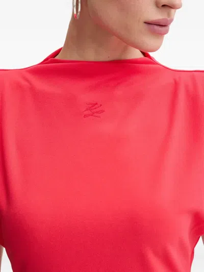 Karl Lagerfeld Padded-shoulder Midi Dress In Pink