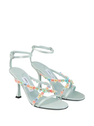Jimmy Choo Blanche 90 Satin Heeled Sandals In White