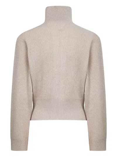 Brunello Cucinelli Beige Sparkling Knit Zip-up Cardigan In Gray
