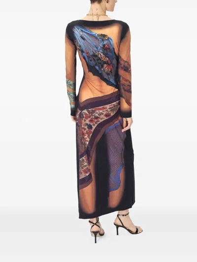 Marine Serre Multicolor Long Dress With All-over Graphic Print