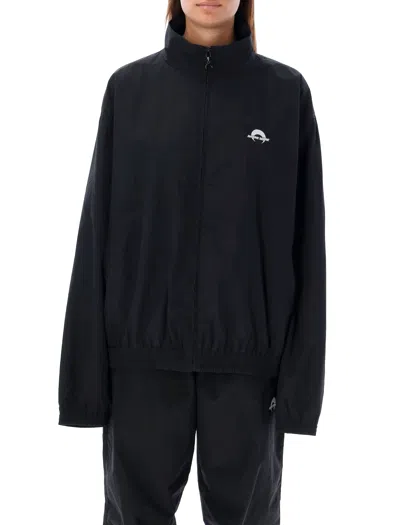 Marine Serre High-collared Black Nylon Track Jacket In Black