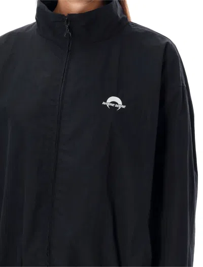 Marine Serre High-collared Black Nylon Track Jacket In Black