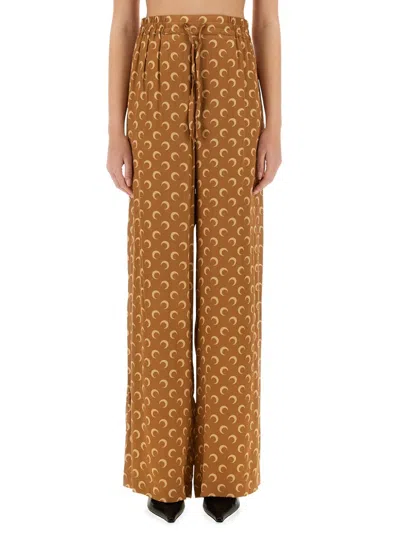 Marine Serre Wide-leg Trousers With Elastic Waistband In Brown