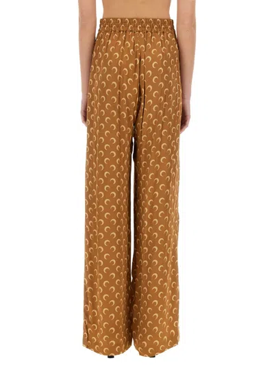 Marine Serre Wide-leg Trousers With Elastic Waistband In Brown