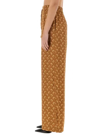 Marine Serre Wide-leg Trousers With Elastic Waistband In Brown
