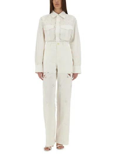 Marine Serre Women Upcycled Linen Pants In White