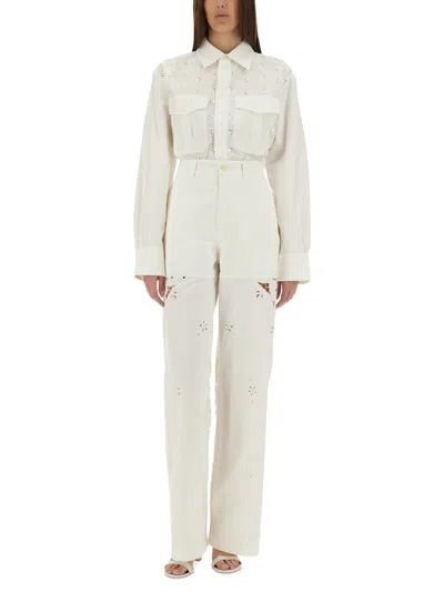 Marine Serre Women Upcycled Linen Shirt In White
