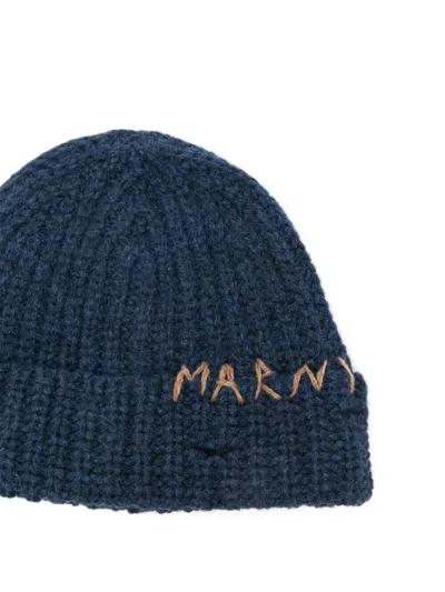 Marni Braided Wool Cap With Embroidery In Blue