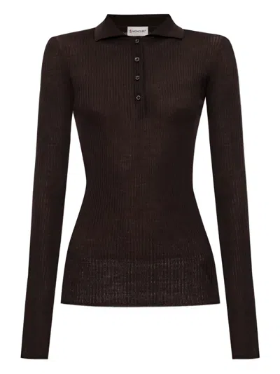 Moncler Ribbed-knit Wool Polo Shirt