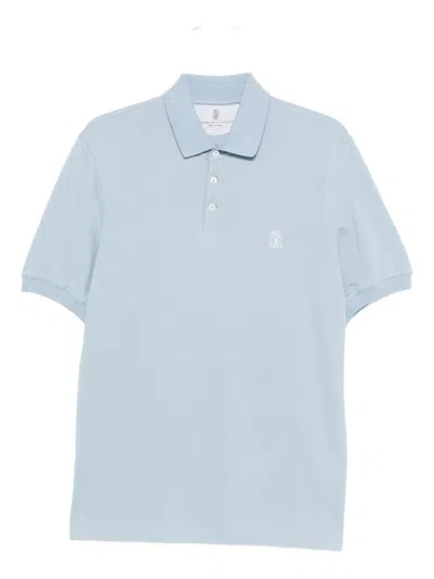 Brunello Cucinelli Polo Shirt With Soft Collar In Blue