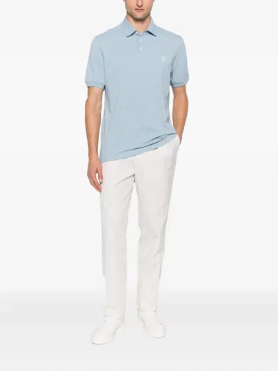 Brunello Cucinelli Polo Shirt With Soft Collar In Blue