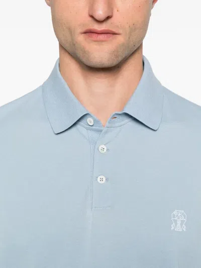 Brunello Cucinelli Polo Shirt With Soft Collar In Blue