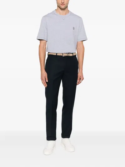 Brunello Cucinelli Embroidered Cotton T-shirt In Gray