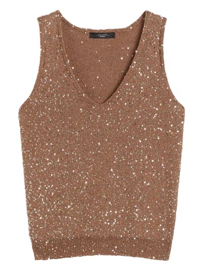 Weekend Max Mara Omens Acaici Sequin Knitted Top Marron Glace In Brown