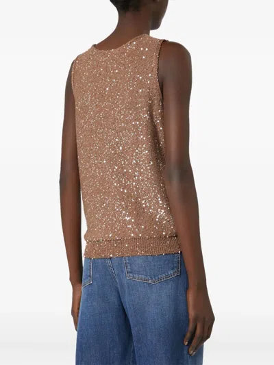 Weekend Max Mara Omens Acaici Sequin Knitted Top Marron Glace In Brown