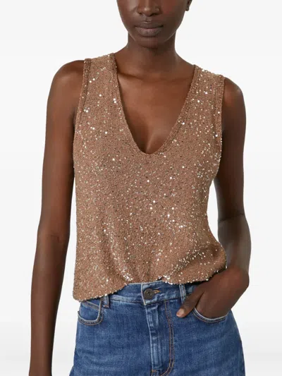 Weekend Max Mara Omens Acaici Sequin Knitted Top Marron Glace In Brown