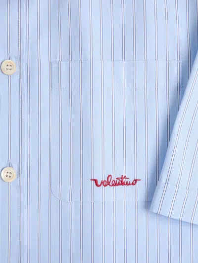 Valentino Embroidered Cotton Shirt In Blue