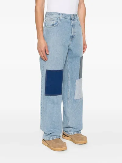 Axel Arigato Zine Embroidered Jeans In Cyan Denim In Blue