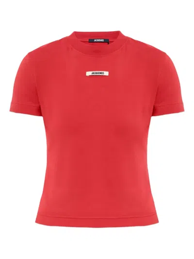 Jacquemus Crew Neck Short Sleeve Tops With Ribbed Detail In Red