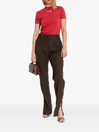 Jacquemus Crew Neck Short Sleeve Tops With Ribbed Detail In Red